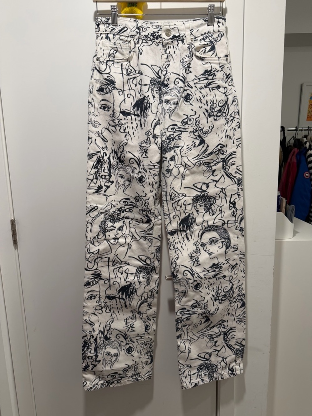 Reformation Women’s Design Jeans - White & Black Sketch-Print Chinos